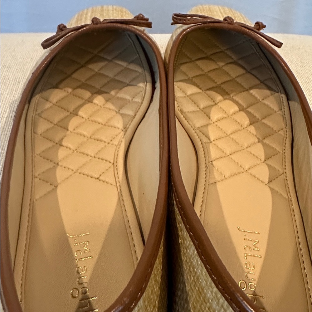 J. McLaughlin Tan Woven Ballet Flats with Brown Trim and Bow 9.5 - Picture 6 of 6